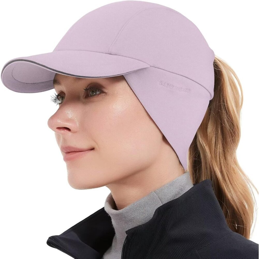 〽️Women's Purple Winter Reflective Fleece Ponytail Hat with Ear Warmers